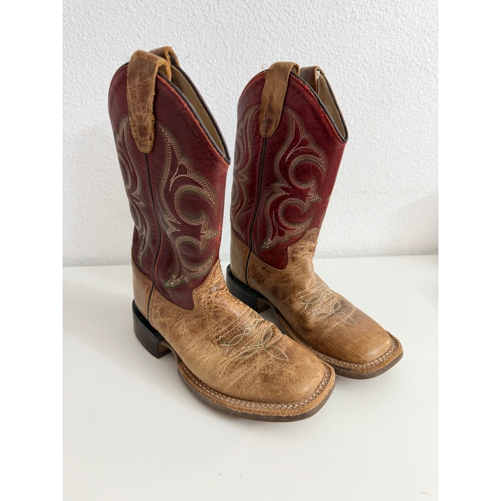 Old West BSC1941 Kids Western Cowboy Boots Tan Red Leather Square Toe 12.5 D